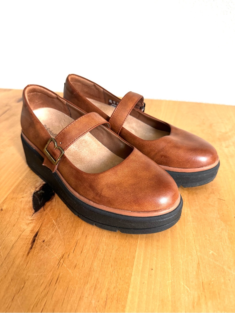 Dr. Scholl's Tan Brown Mary Jane Platform Shoes